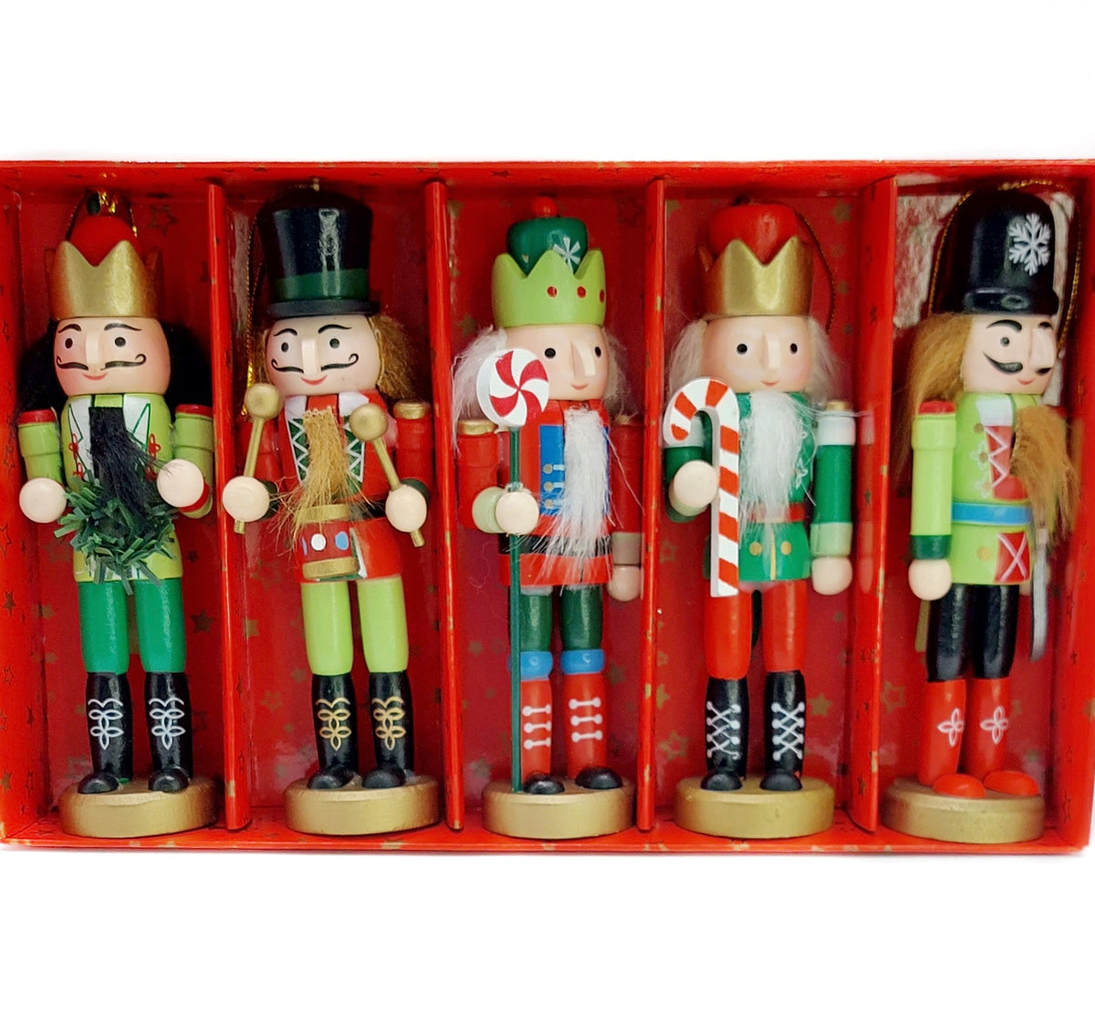Candy Cane and Wreath Christmas Wooden Nutcracker Ornaments 5 in Set of 5 by Wizardi F07M14-15-N01626