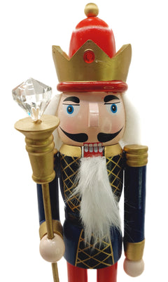 Navy and Gold King with Crystal Scepter Christmas Wooden Nutcracker 12 in by Wizardi F07M14-38-N01724B