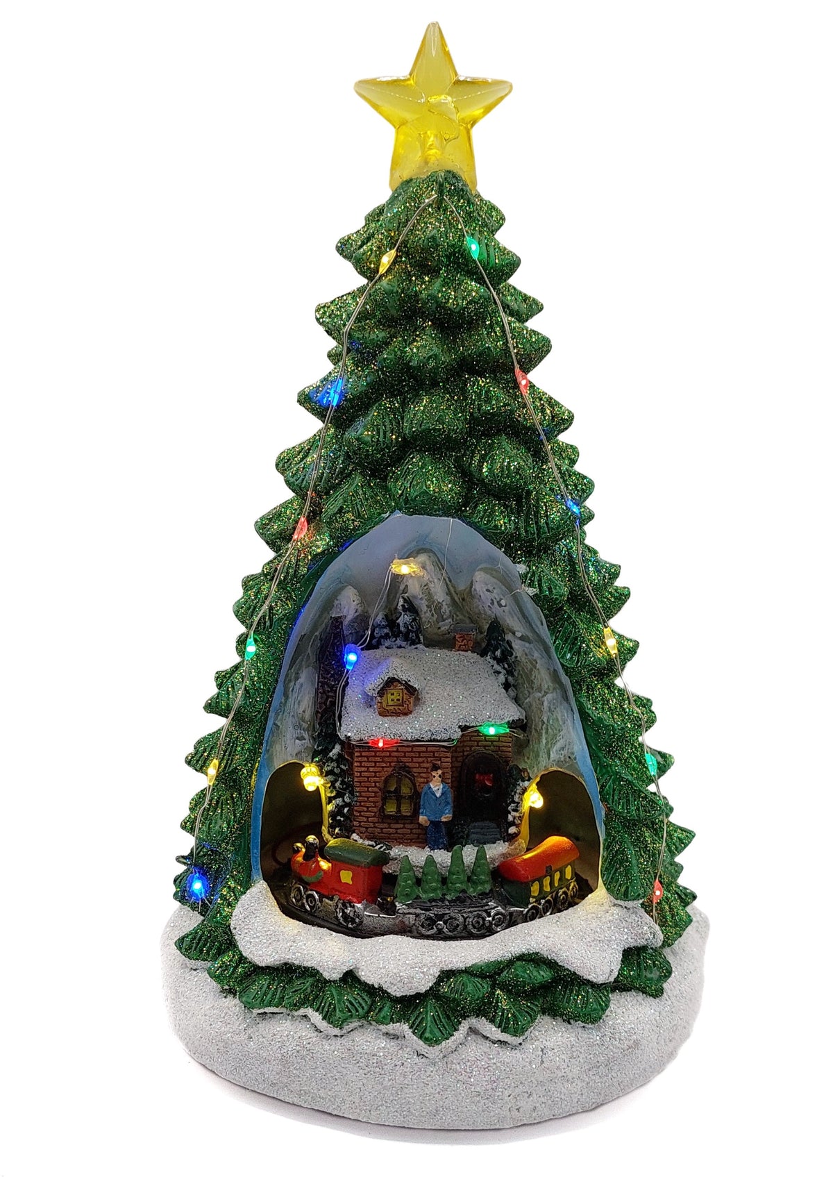 Christmas Tree with Winter Cottage and Train. Christmas Village Wizardi F07-N1-14-2309