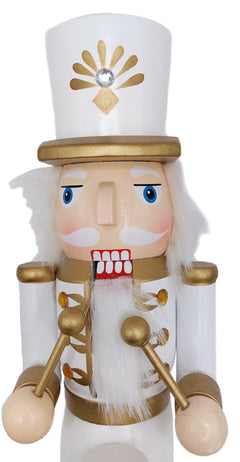 White and Gold Royal Drummer Christmas Wooden Nutcracker 15 in by Wizardi F07M14-45-N01315A