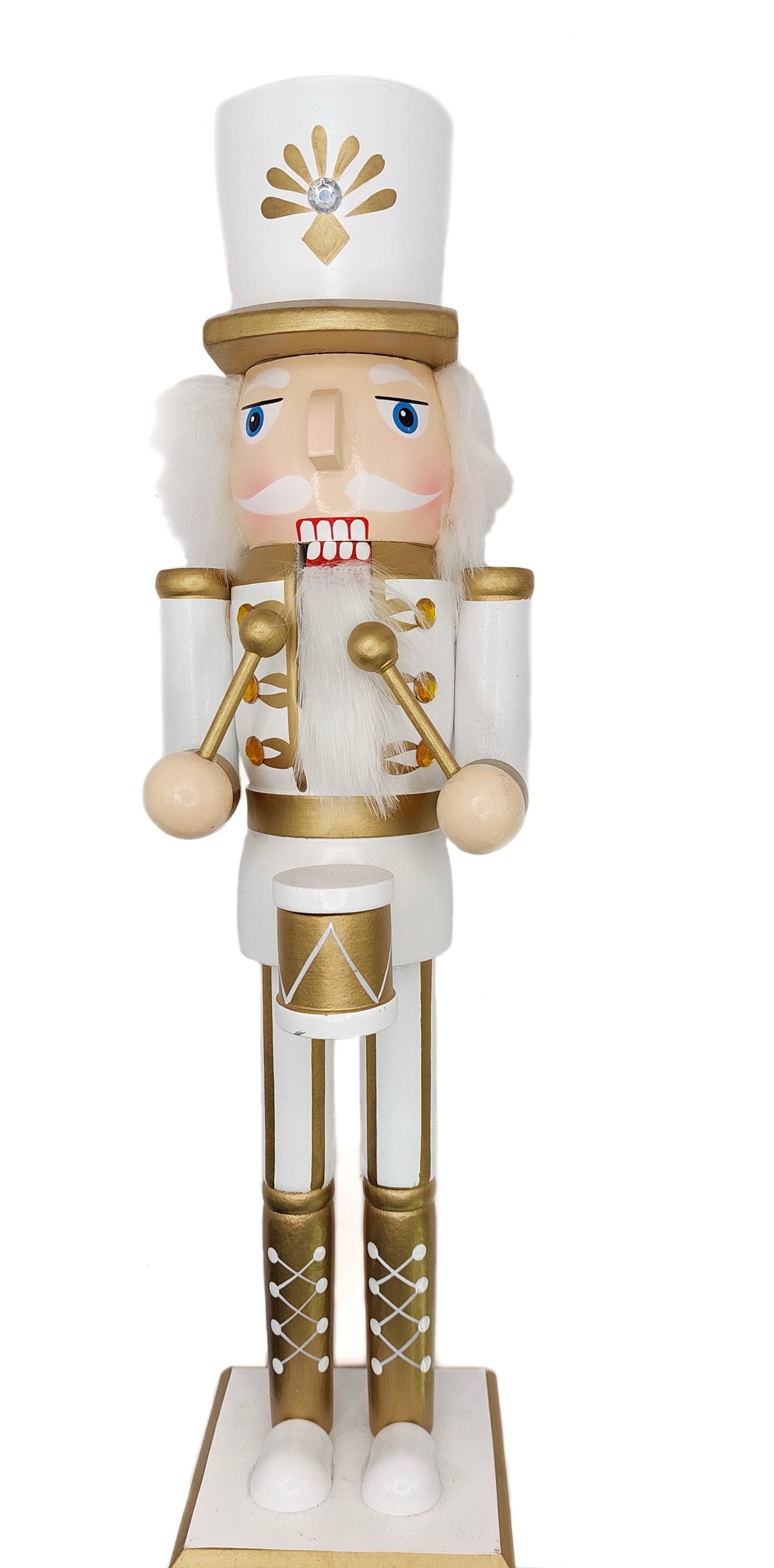 White and Gold Royal Drummer Christmas Wooden Nutcracker 15 in by Wizardi F07M14-45-N01315A