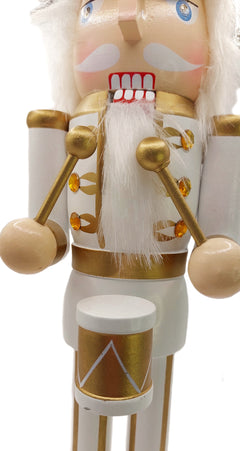 White and Gold Royal Drummer Christmas Wooden Nutcracker 15 in by Wizardi F07M14-45-N01315A