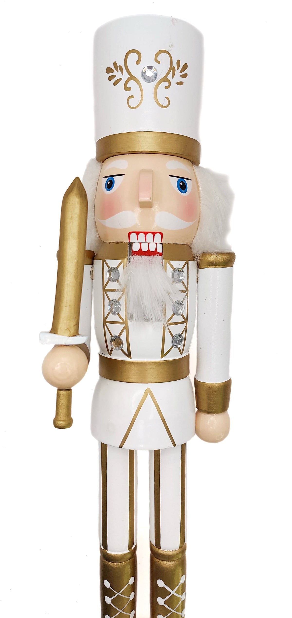 White and Gold Swordsman Christmas Wooden Nutcracker 15 in by Wizardi F07M14-45-N01315C
