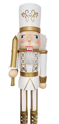 White and Gold Swordsman Christmas Wooden Nutcracker 15 in by Wizardi F07M14-45-N01315C