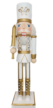 White and Gold Swordsman Christmas Wooden Nutcracker 15 in by Wizardi F07M14-45-N01315C