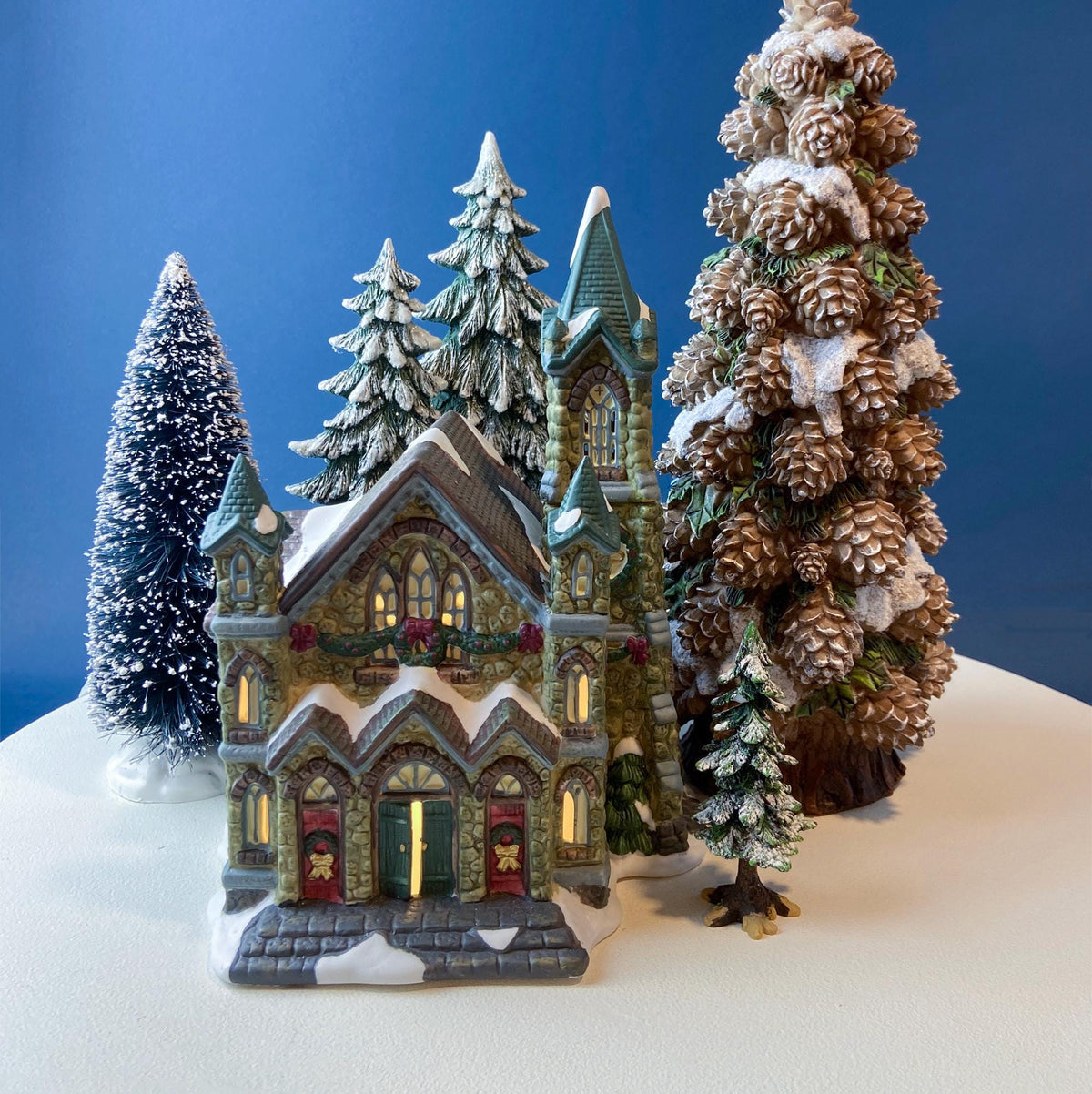 Illuminated Stoney Bridge Church. Victorian Series. Christmas Village Building. Porcelain Lighted House.
