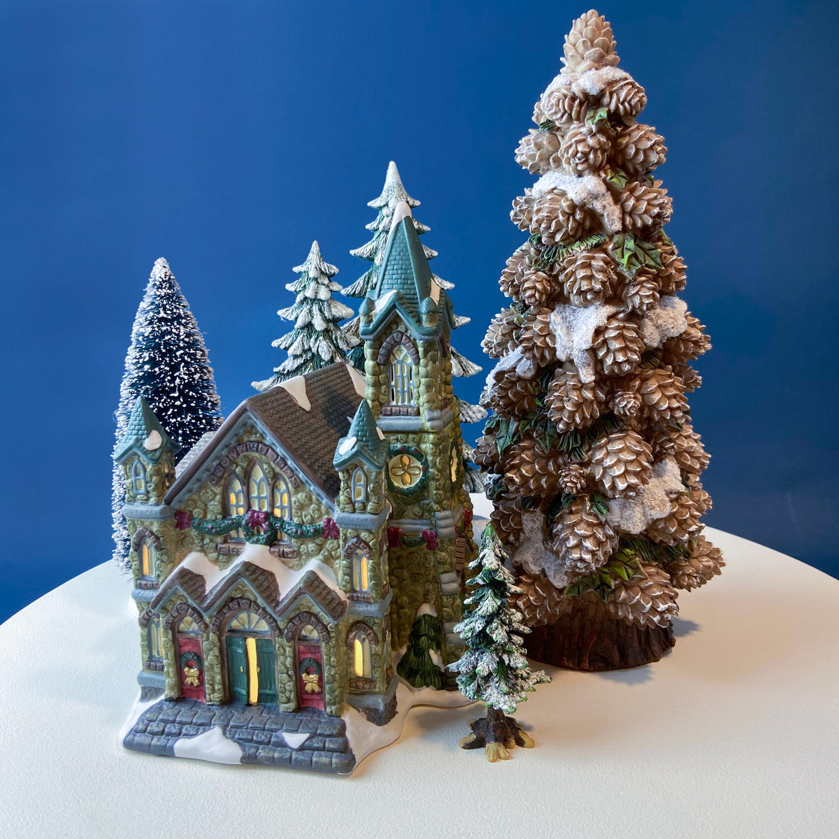 Illuminated Stoney Bridge Church. Victorian Series. Christmas Village Building. Porcelain Lighted House.