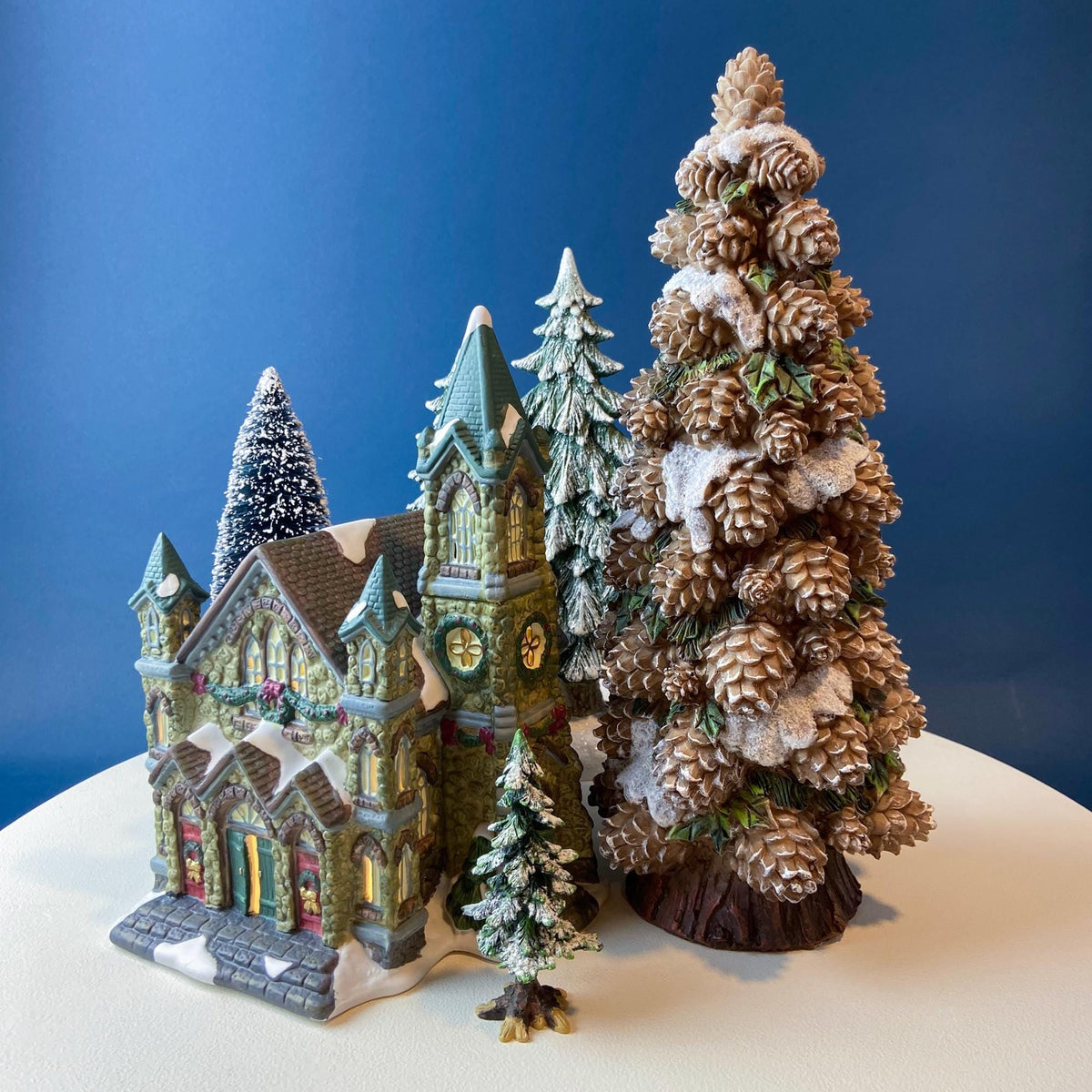 Illuminated Stoney Bridge Church by Santa's Workbench Collection. Victorian Series. Christmas Village Building. Porcelain Lighted House.