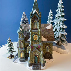 Illuminated Stoney Bridge Church by Santa's Workbench Collection. Victorian Series. Christmas Village Building. Porcelain Lighted House.