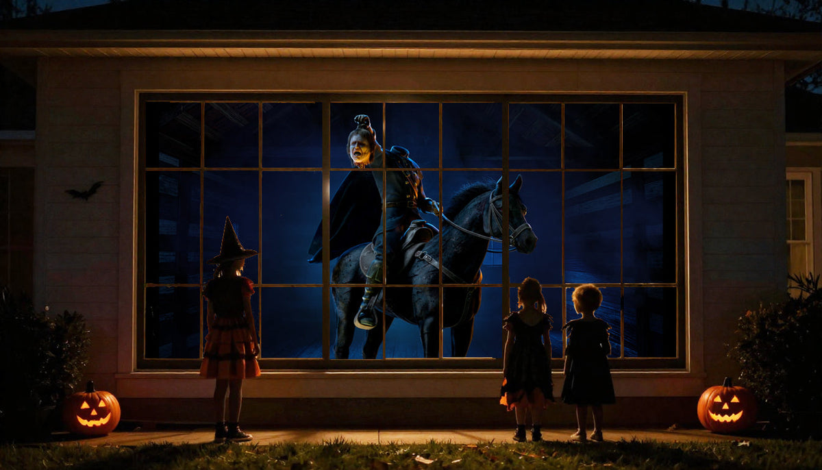 HoliScapes® USB Projector Kit - Legends of Halloween + Projector + 48" x 72" Projection Screen