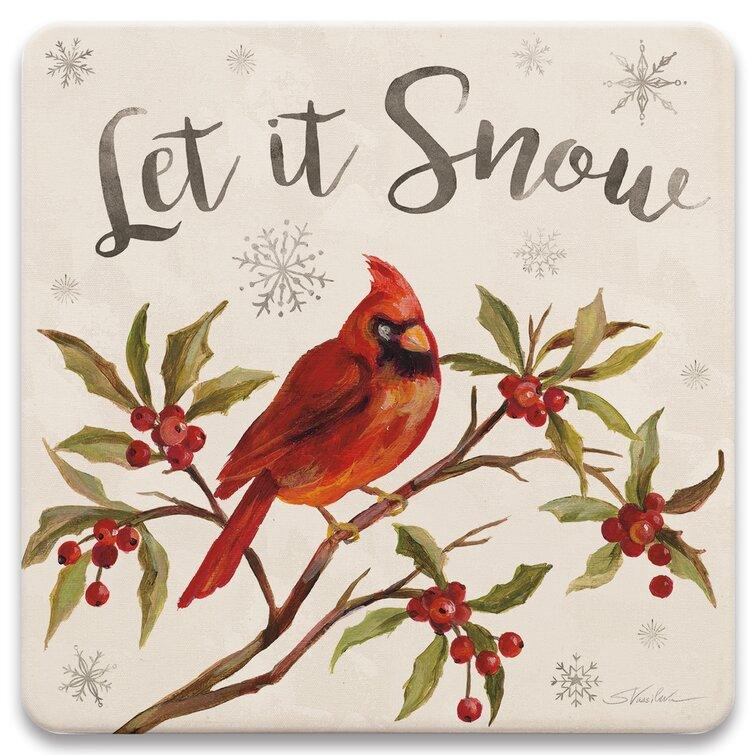 Let It Snow Cardinal Drink Coasters, Set of 4