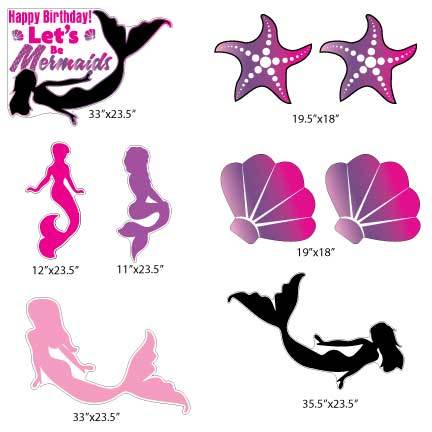 Let's Be Mermaids Pink Yard Cards 9 piece set