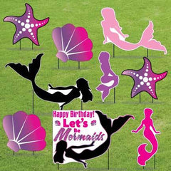 Let's Be Mermaids Pink Yard Cards 9 piece set