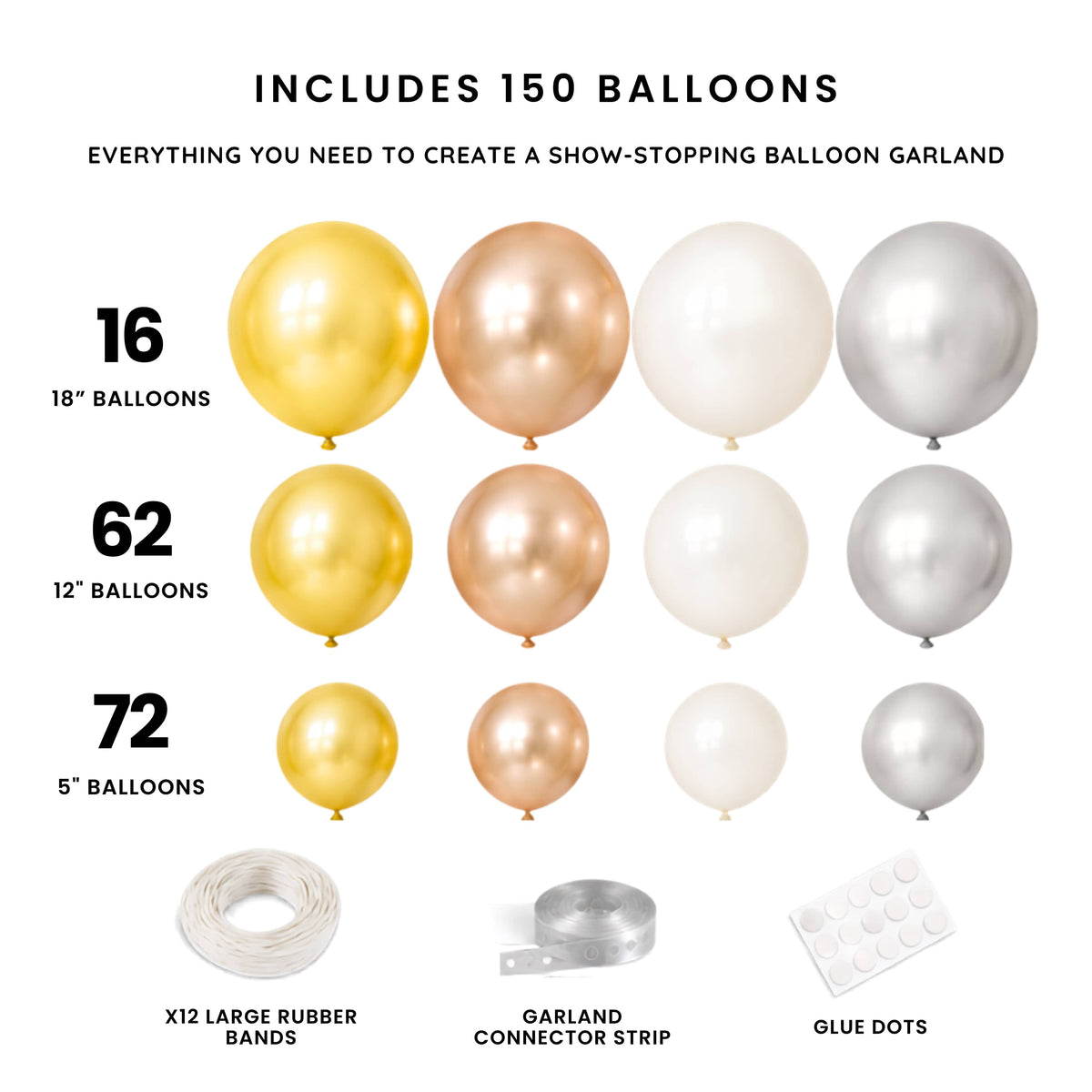 Gold & Silver Metallic Balloon Garland Kit (150 ct)