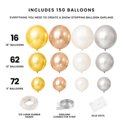 Gold & Silver Metallic Balloon Garland Kit (150 ct)