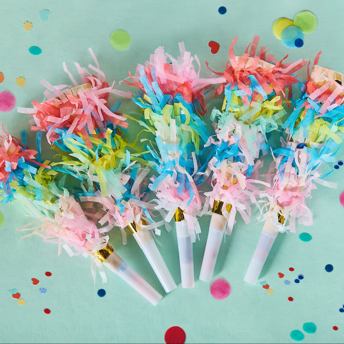 Confetti Burst Fringe Party Blowers (6 ct)