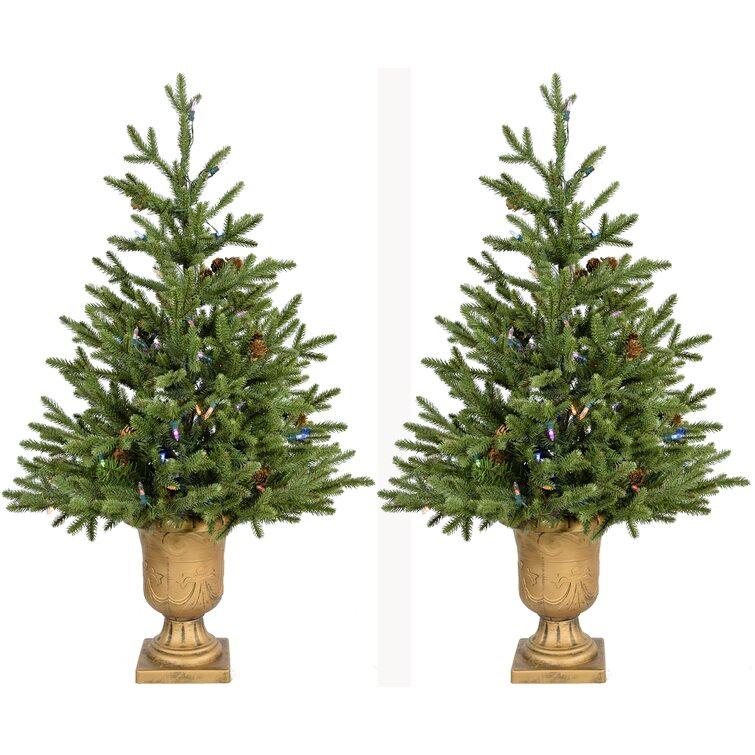 3 ft Noble Fir Artificial Trees with Multicolor Lights, Set of 2