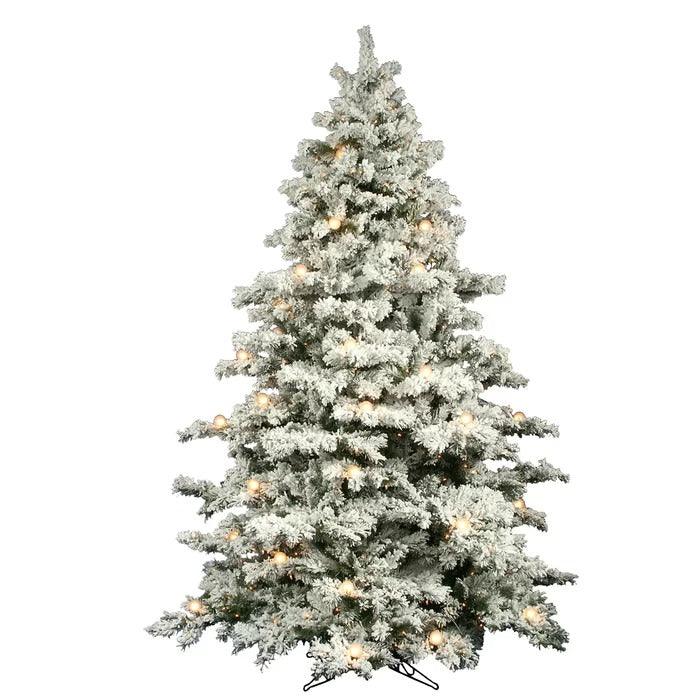 9 ft Oakman Flocked Spruce Pre-Lit Christmas Tree, 950 Clear Lights