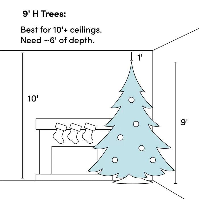9 ft Oakman Flocked Spruce Pre-Lit Christmas Tree, 950 Clear Lights