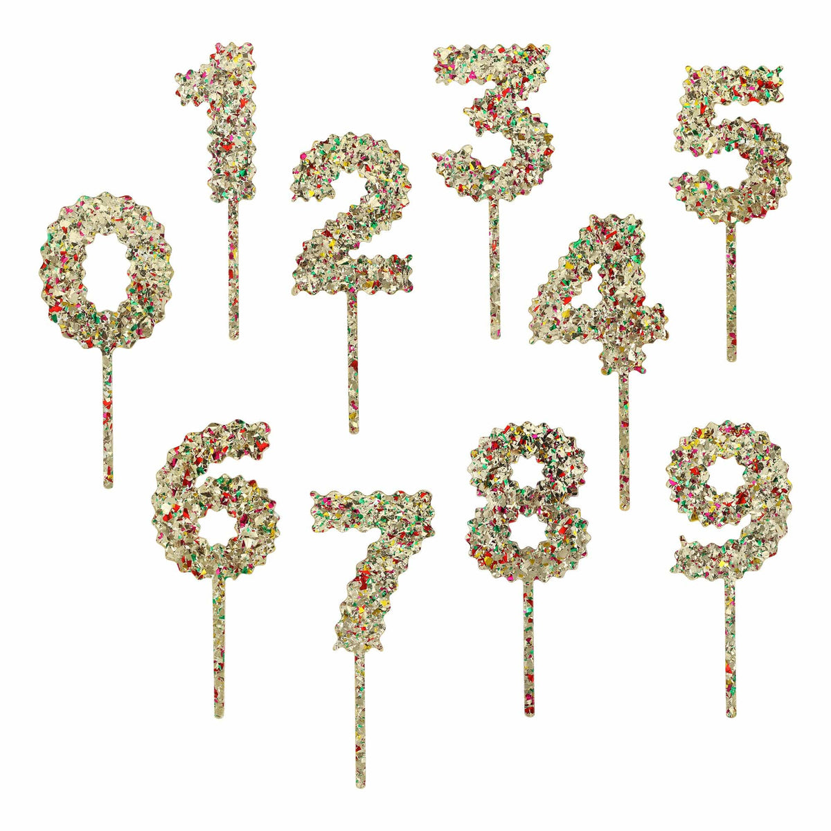 Gold Confetti Number Cake Toppers: 0-9