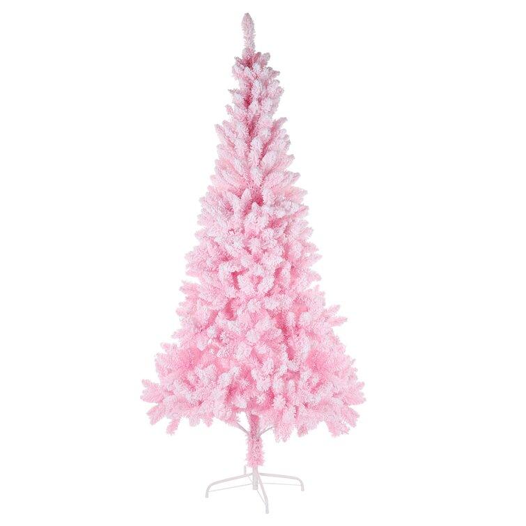 Pink Artificial Snow Flocked Christmas Tree, 7 ft Full Tree, with Metal Stand