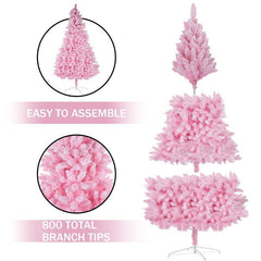 Pink Artificial Snow Flocked Christmas Tree, 7 ft Full Tree, with Metal Stand