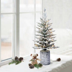 Potted Flocked Artificial Christmas Tree with Lights