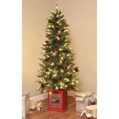 Pre-Lit Porch 5' Green Pine Fir Artificial Christmas Tree with 150 Warm White Lights