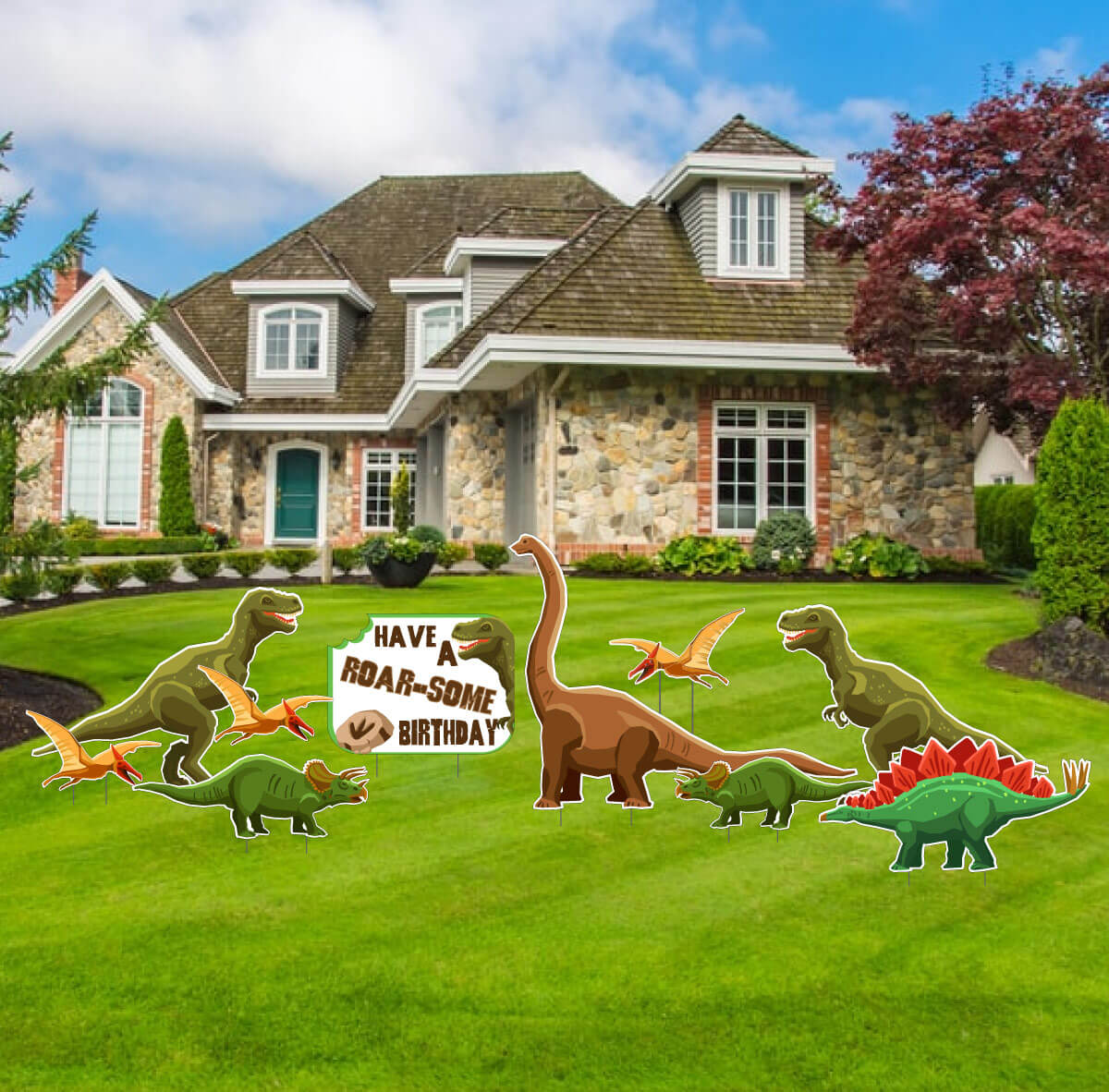 Roar-some Dinosaur Birthday Themed Yard Decoration - 10 pc set