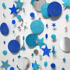 3-Piece Blue & Silver Star Garland Set, 13 ft Each