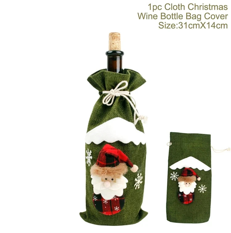 Merry Christmas Decoration for Home 2024 Santa Claus Wine Bottle Cover Snowman Stocking Gift Holders Xmas Navidad Decor New Year