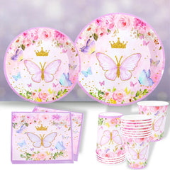 Purple Butterfly Disposable Tableware Napkin Butterfly Birthday Party Decor Girl Baby Shower Baptism Gender Reveal Supplies