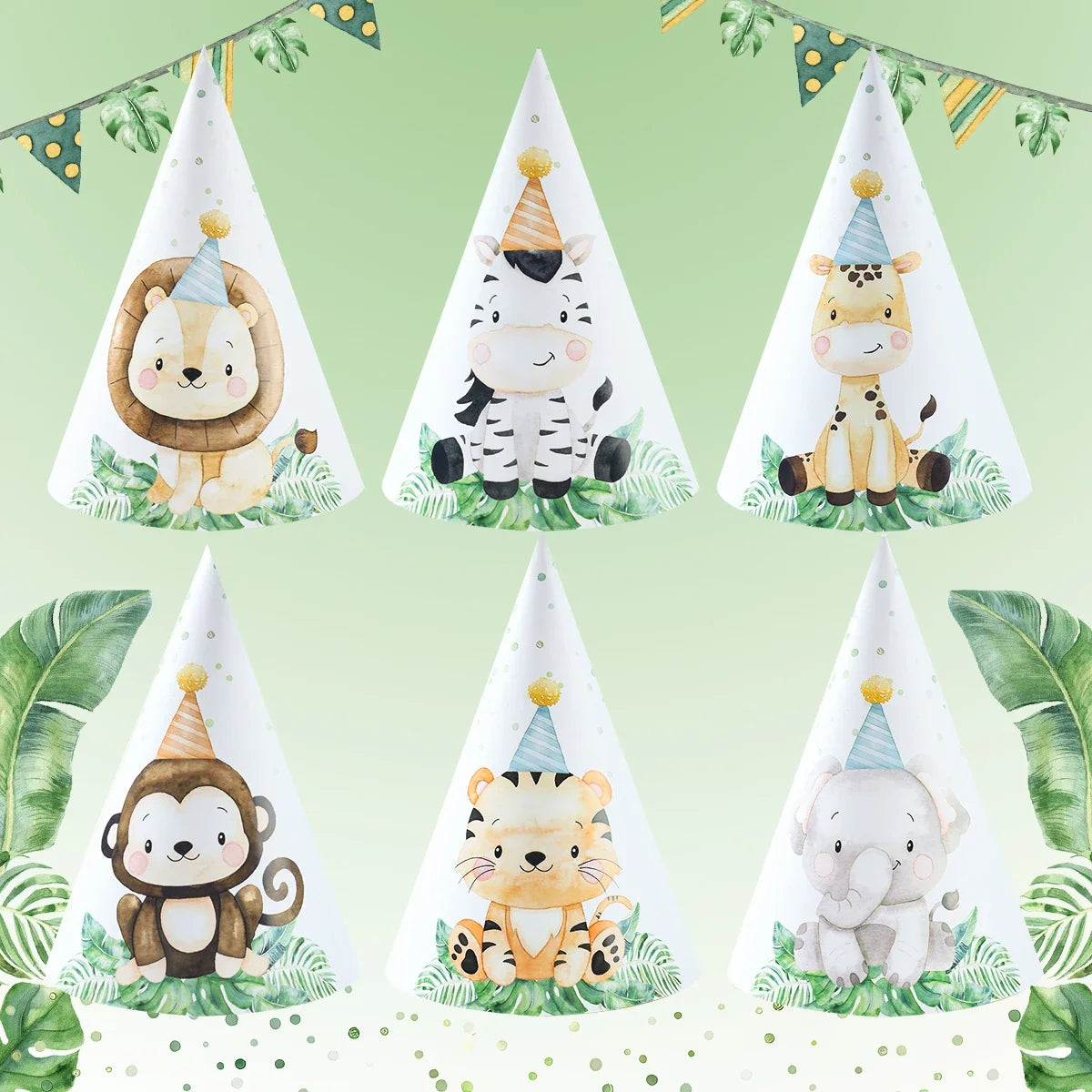 Jungle Animals Party Paper Hats Happy Birthday Party Decoration Kids Safari Animal Wild One Birthday Decor Supplies Baby Shower