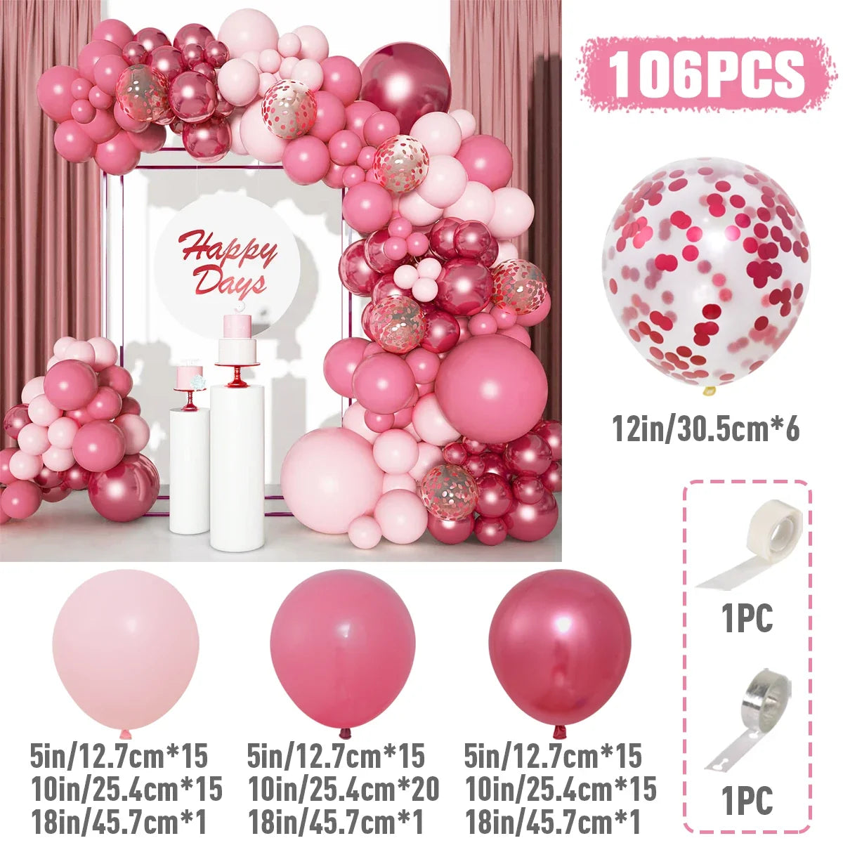 Pink Red Balloon Garland Arch Kit Happy Birthday Party Decoration Kids Wedding Birthday Balloon Latex Baloon Baby Shower Decor