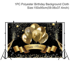 Gold Glitter Happy Birthday Party Backdrop For Photo Black  Happy Birthday Adult Theme Party Decoration Supplies DIY Backdrops