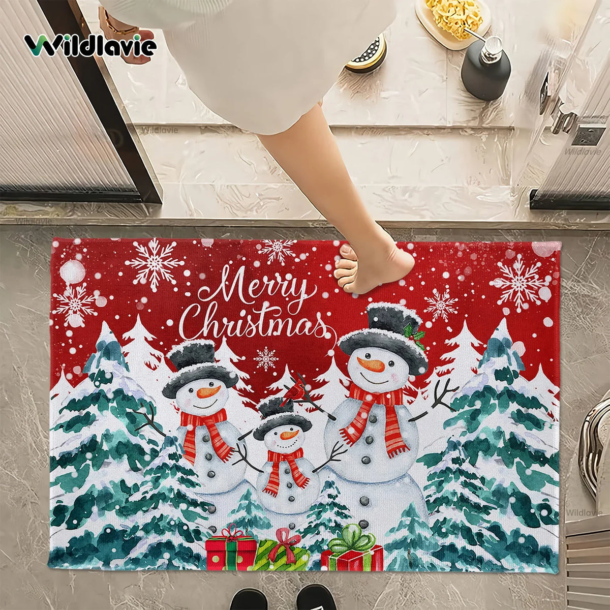 VIKAMA 1pc Three Santa Claus Doormats Festive Floor Mat Living Room Rug For Bedroom Welcome Mat Outdoor Rug Christmas Rug