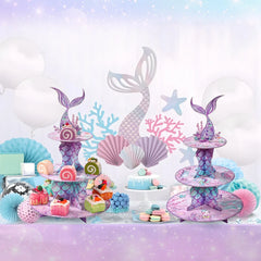 Mermaid Cake Stand Cupcake Holder Mermaid Birthday Party Decor Kids Girl Little Mermaid Baby Shower Under The Sea Party Supplies