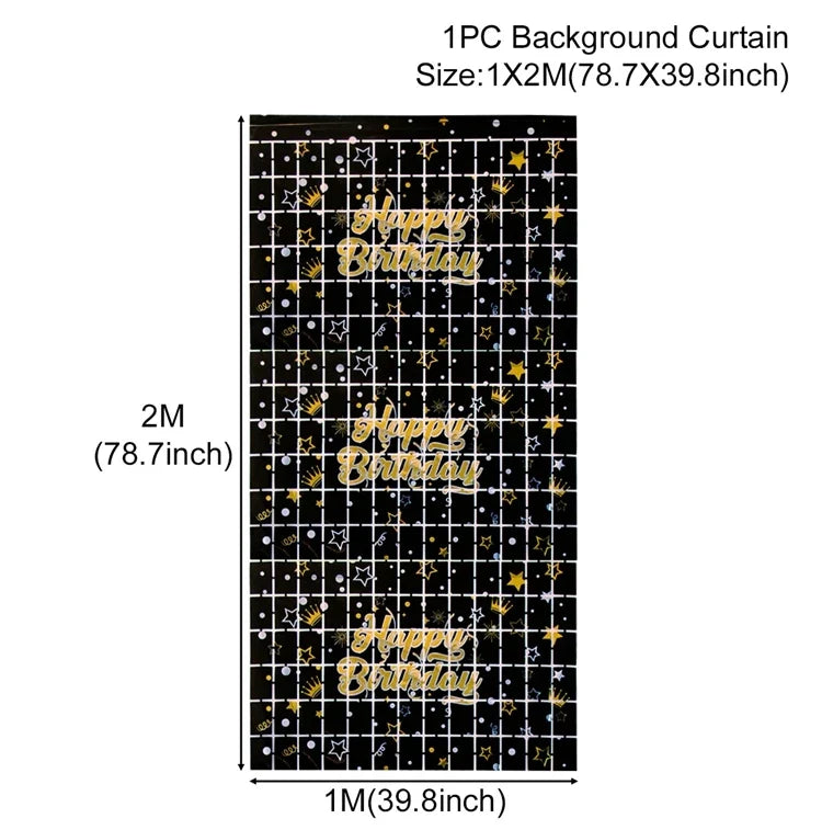 Gold Glitter Happy Birthday Party Backdrop For Photo Black  Happy Birthday Adult Theme Party Decoration Supplies DIY Backdrops