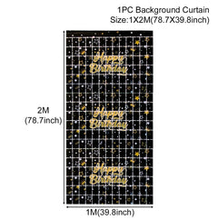 Gold Glitter Happy Birthday Party Backdrop For Photo Black  Happy Birthday Adult Theme Party Decoration Supplies DIY Backdrops