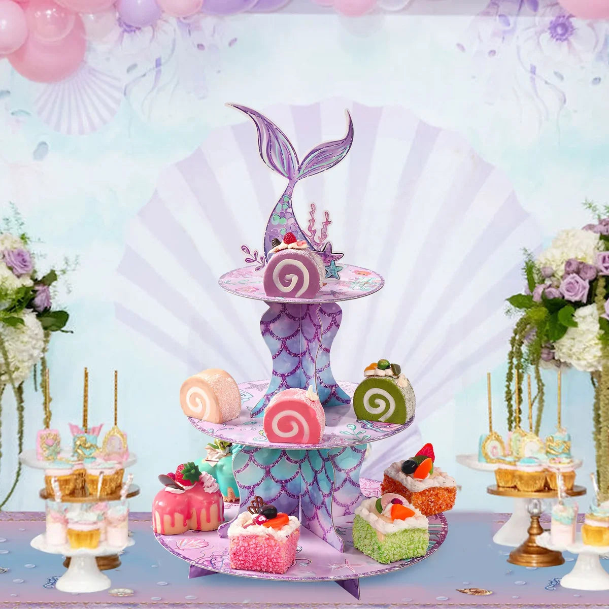 Mermaid Cake Stand Cupcake Holder Mermaid Birthday Party Decor Kids Girl Little Mermaid Baby Shower Under The Sea Party Supplies