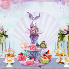 Mermaid Cake Stand Cupcake Holder Mermaid Birthday Party Decor Kids Girl Little Mermaid Baby Shower Under The Sea Party Supplies