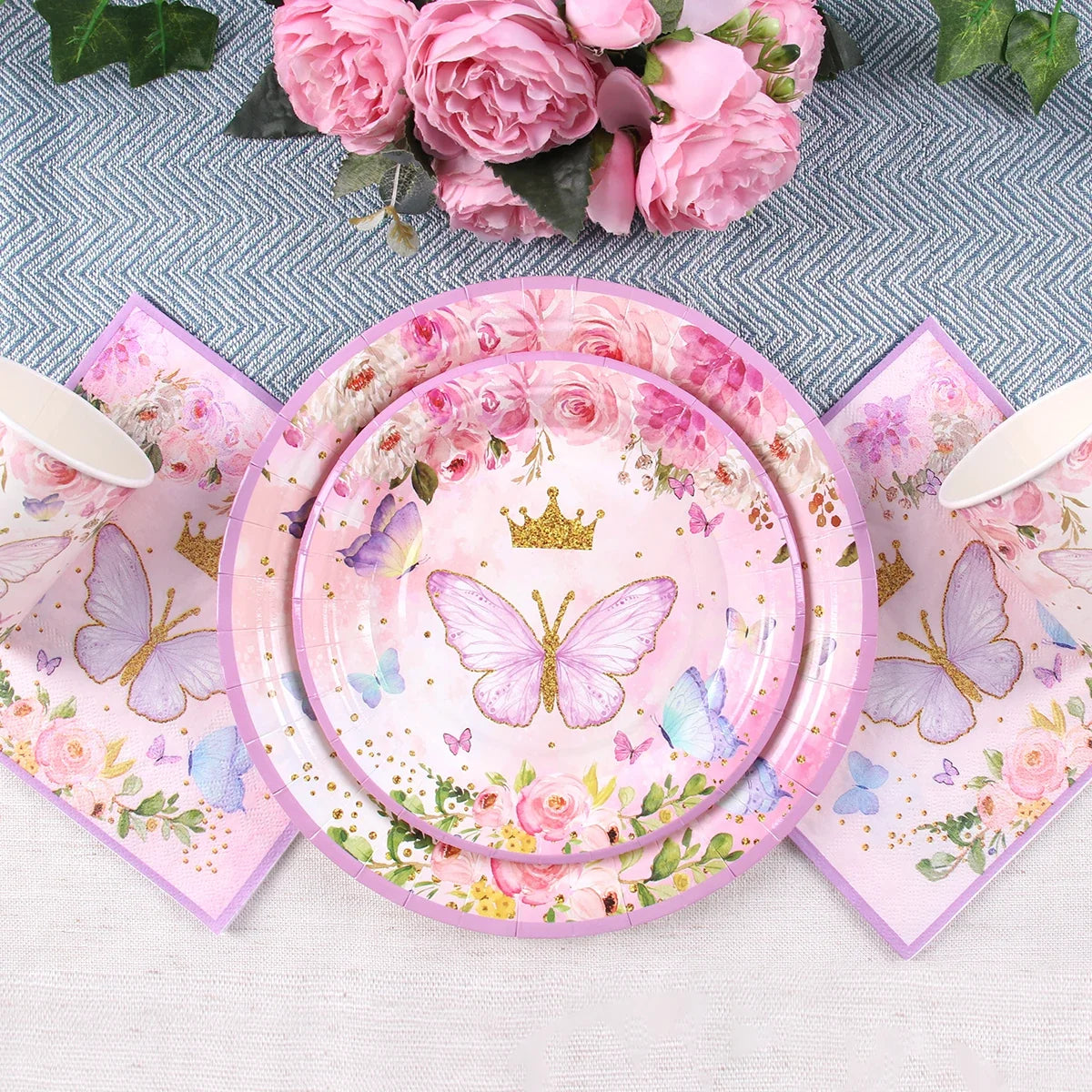 Purple Butterfly Disposable Tableware Napkin Butterfly Birthday Party Decor Girl Baby Shower Baptism Gender Reveal Supplies