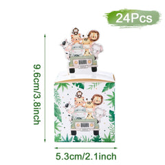 24PCS Jungle Safari Animals Candy Boxes Birthday Party Decoration Kids Gift Packaging Box Wild One Baby Shower Gifts Box Bag