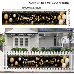 Gold Glitter Happy Birthday Party Backdrop For Photo Black  Happy Birthday Adult Theme Party Decoration Supplies DIY Backdrops