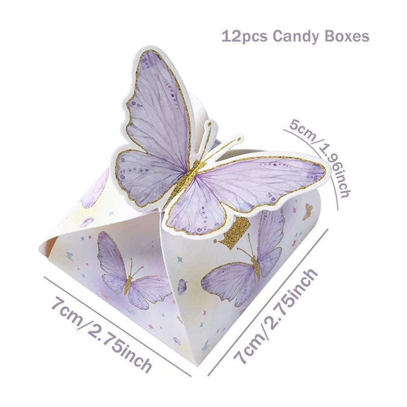 Butterfly Candy Gift Box Pink Purple Butterfly Birthday Party Decorations Kids Wedding Supplies Baby Shower Cookie Biscuit Box