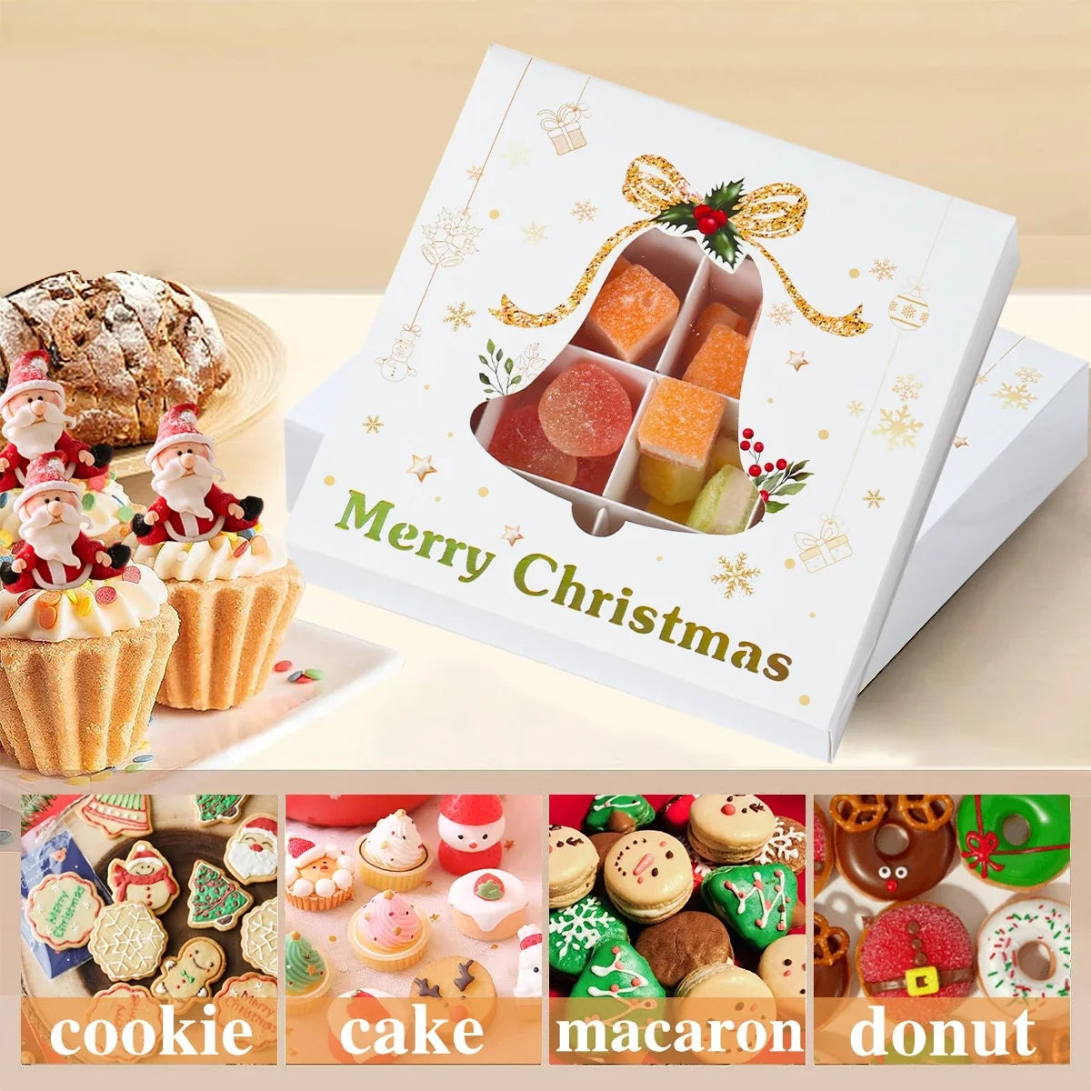 Christmas Cookie Box Candy Packaging Box Merry Christmas Decoration For Home 2025 Navidad Noel Xmas Tree Ornament Decor New Year