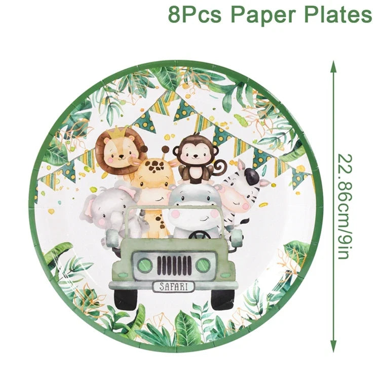 Jungle Safari Disposable Tableware Paper Plates Cups Animal 1st Wild One Birthday Party Decor kids Baby Shower Supplies Woodland