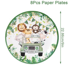 Jungle Safari Disposable Tableware Paper Plates Cups Animal 1st Wild One Birthday Party Decor kids Baby Shower Supplies Woodland