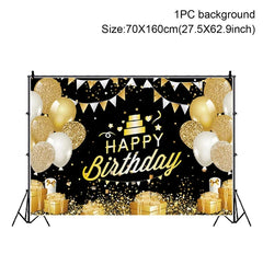 Gold Glitter Happy Birthday Party Backdrop For Photo Black  Happy Birthday Adult Theme Party Decoration Supplies DIY Backdrops