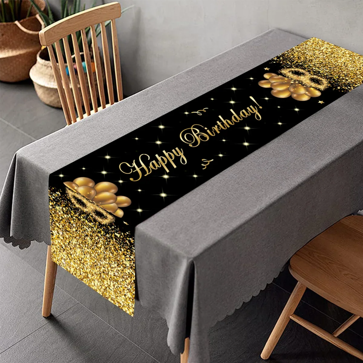 Black Gold Birthday Table Runner 30 50 Birthday Tablecloth Balloon Party Decoration For Home Backdrop Wedding Adult Anniversary